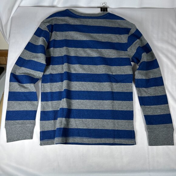 Boys Size Medium Long Sleeve Gray Blue Striped Waffle Thermal Shirt Layering NWT - Picture 7 of 8